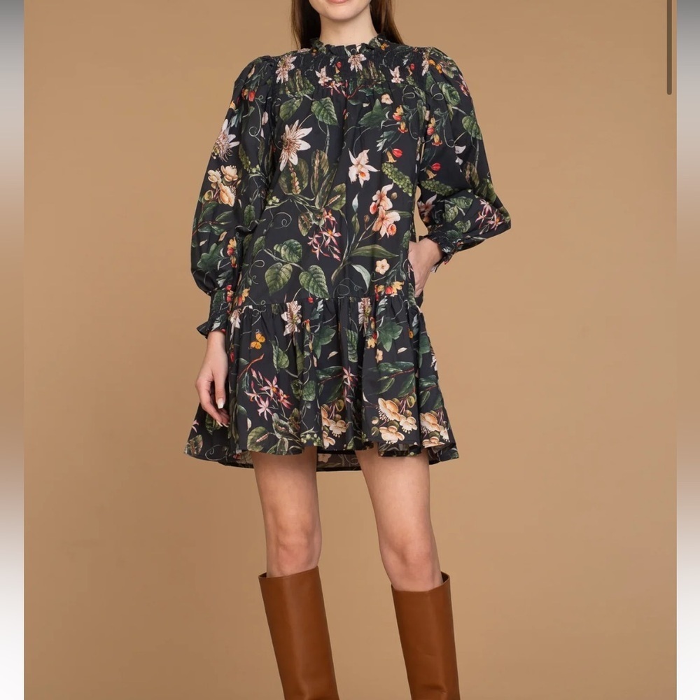 NWT Olivia James the Label The Lucy Cotton Poplin Dress in Exotica Black XS $268